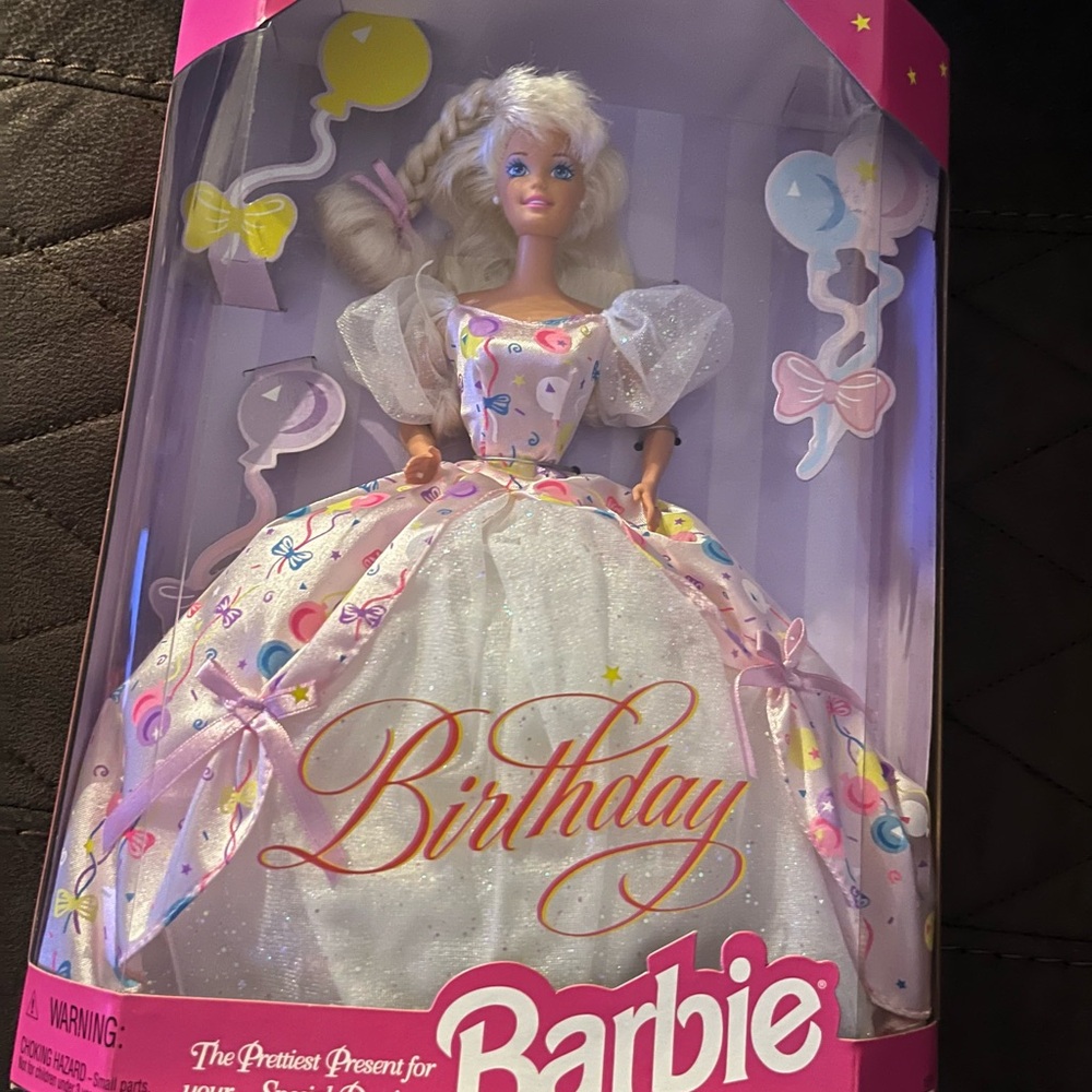 1996 Mattel Barbie Birthday Doll . White and Pink Dress